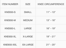 Load image into Gallery viewer, MKO Select Compression Knee Sleeve Size Chart