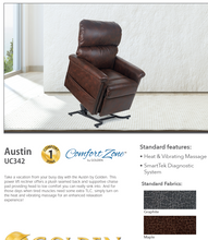 Load image into Gallery viewer, GOLDEN TECHNOLOGIES | 1 COMFORT ZONE l AUSTIN LIFT CHAIR UC342
