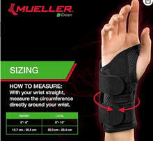 Load image into Gallery viewer, Mueller Sports Medicine Green Line Fitted Wrist Brace
