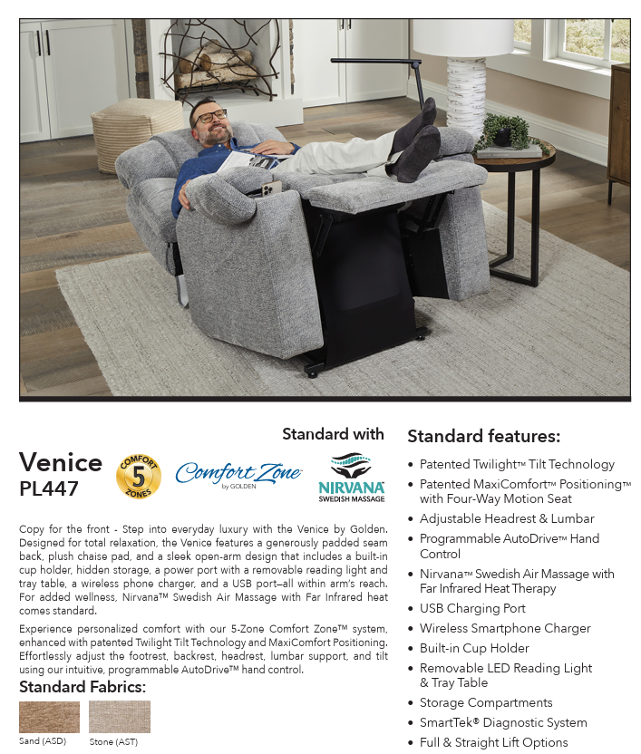 GOLDEN TECHNOLOGIES | 5 COMFORT ZONES | VENICE LIFT CHAIR PL447